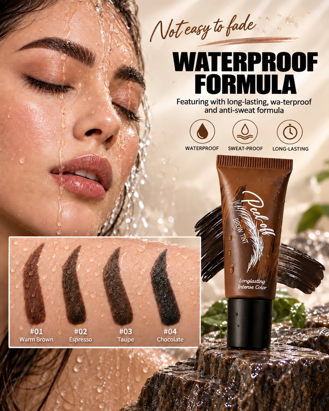 💧5-Color Tear-Off Brow Tint – Long-Lasting Waterproof Brow Gel