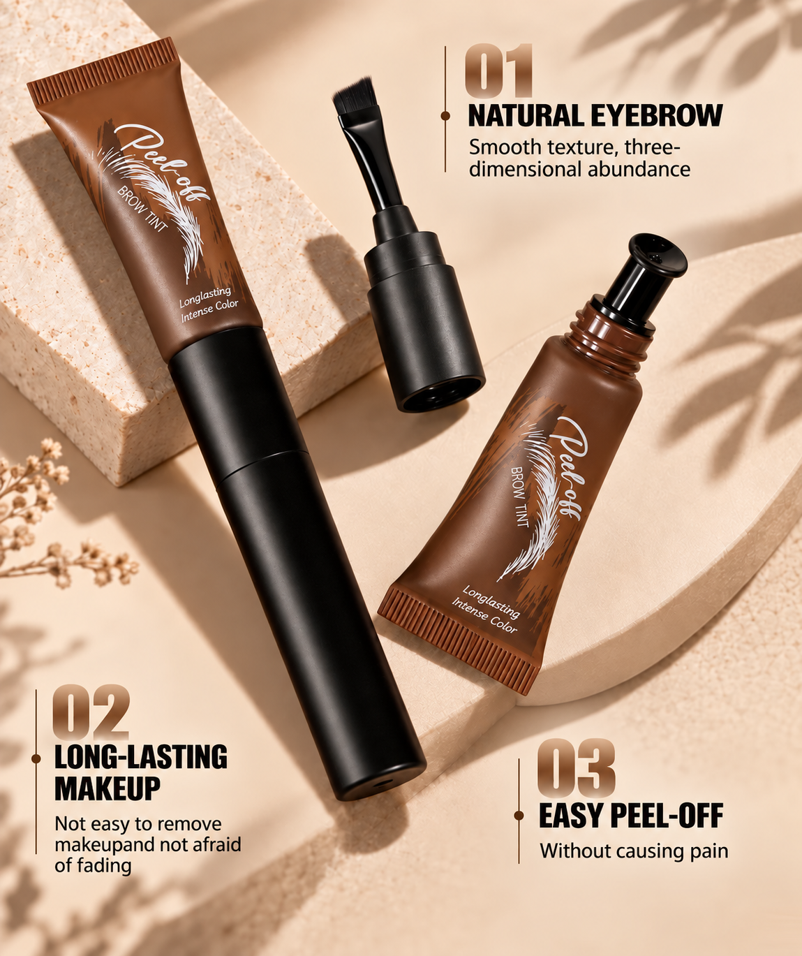 💧5-Color Tear-Off Brow Tint – Long-Lasting Waterproof Brow Gel